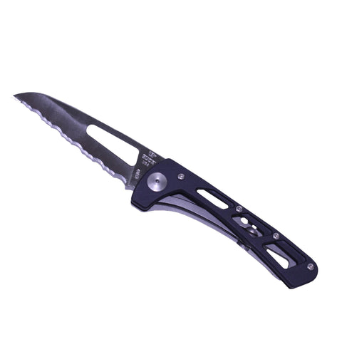 Vertex - 3" Satin 420HC Serrated Blade, Black Aluminum Handle, Boxed