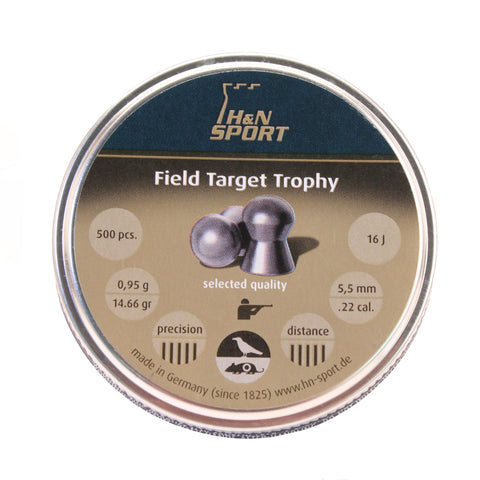 H&N Field Target Trophy Pellets - .22 Caliber, 14.66 Grains, Round Nose, Per 500