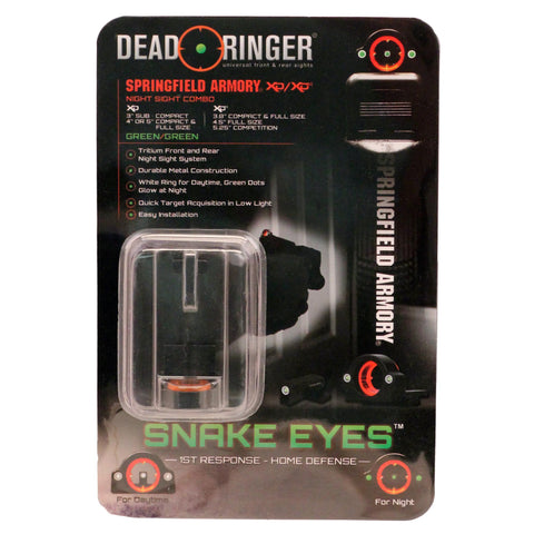 Snake Eyes Pistol Sight - Springfield XD and CDEM, SE  Green Front and Rear