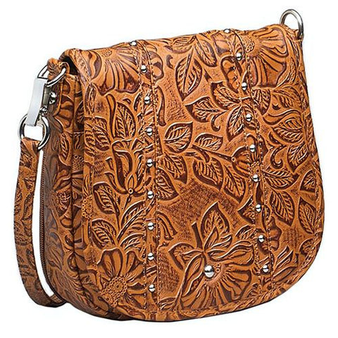 Studded Tooled Cowhide Flap Bag - Tan