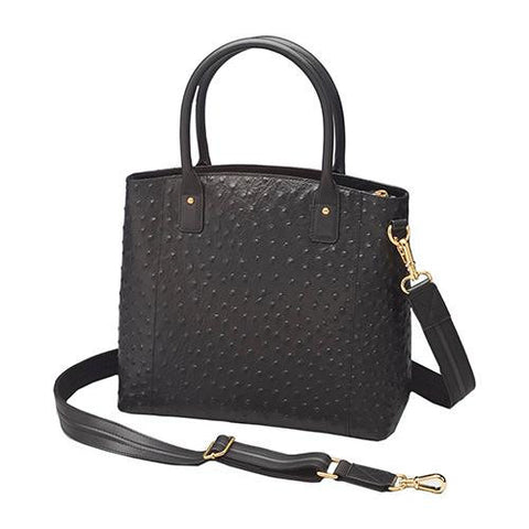 Ostrich Debossed Cowhide Tote - Black