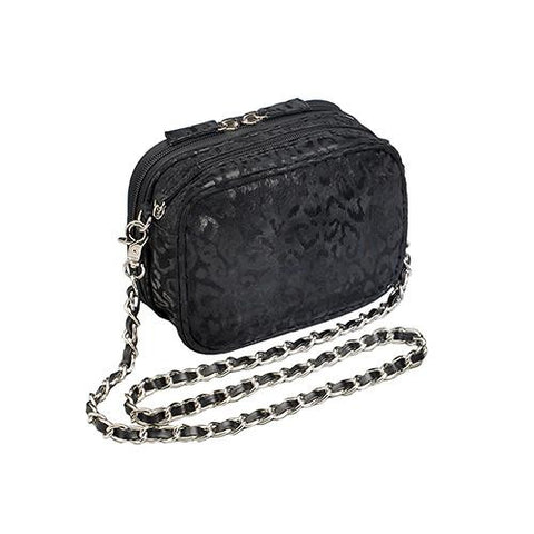 Leather Debossed Evening Pouch - Black