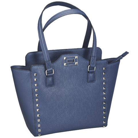 Chrome Studded Textured Cowhide Tote, Blue