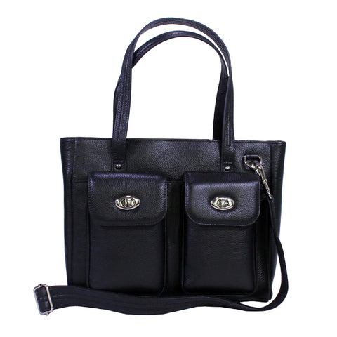 Cargo Pocket Cowhide Tote - Black