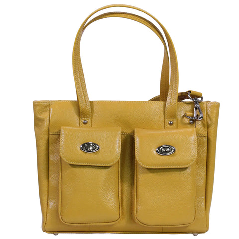 Cargo Pocket Cowhide Tote - Yellow