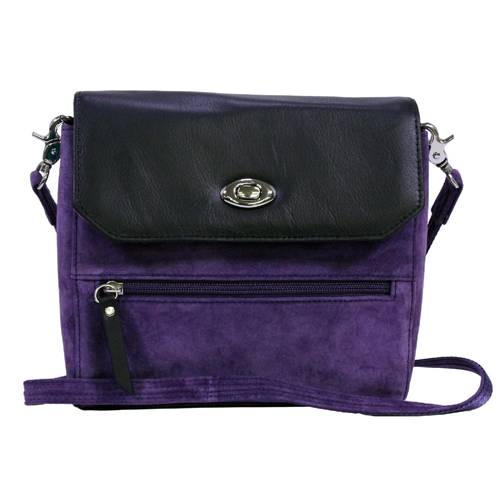 Suede Clutch with Cowhide Flap - Purple