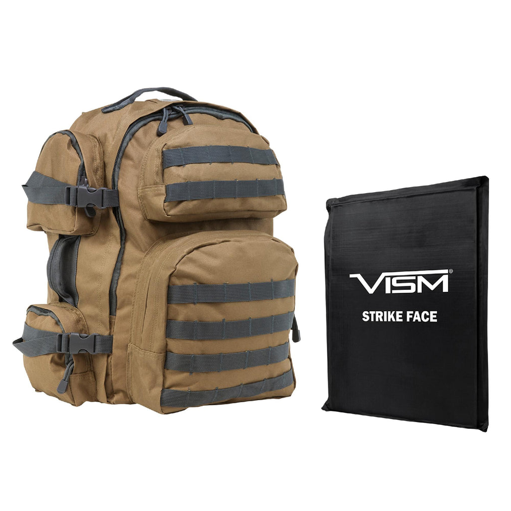 Tactical Backpack with 10" x 12" Square Panels - Tan with Gray Trim