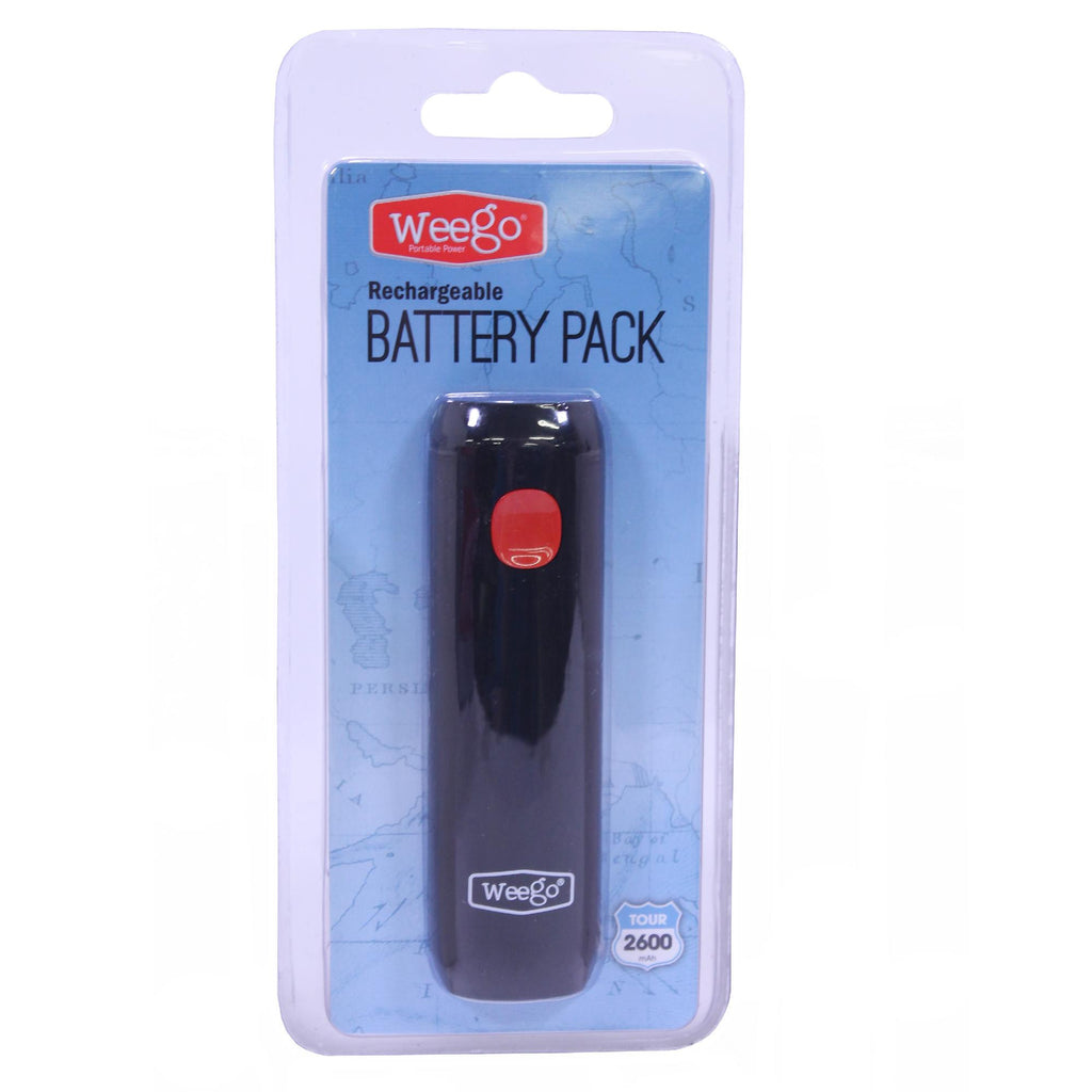 Rechargeable Battery Pack - 2600 mAh, 5V-1A, 12" Micro USB Cord, Black