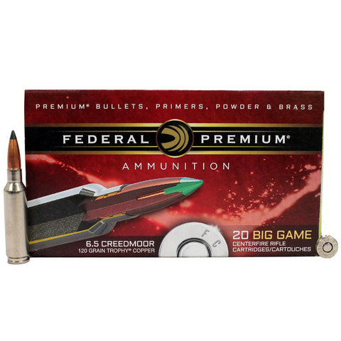 6.5mm Creedmoor - Premium Vital-Shok Ammuntion, 120 Grains, Trophy Copper Tipped Boat Tail, Per 20