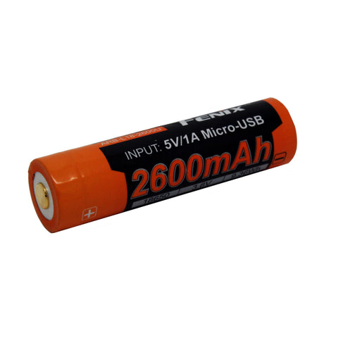 18650 (3.6V) 2600U mAh USB Recharge. Battery