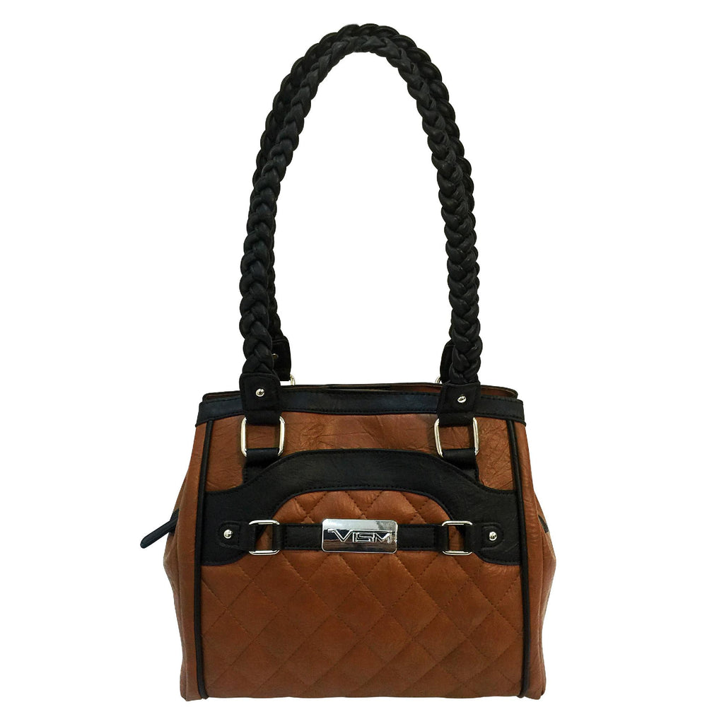 VISM Concealed Carry Braided Tote - Brown with Black Trim