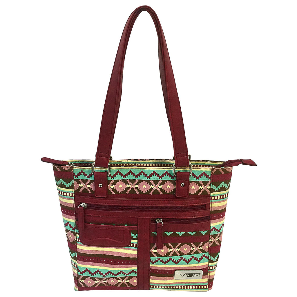 VISM Concealed Carry Printed Tote - Burgundy