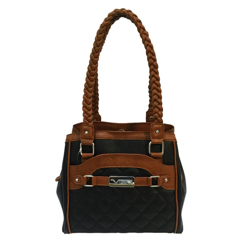 VISM Concealed Carry Braided Tote - Black with Brown Trim