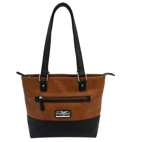 VISM Concealed Carry Tote Bag - Brown with Black Trim