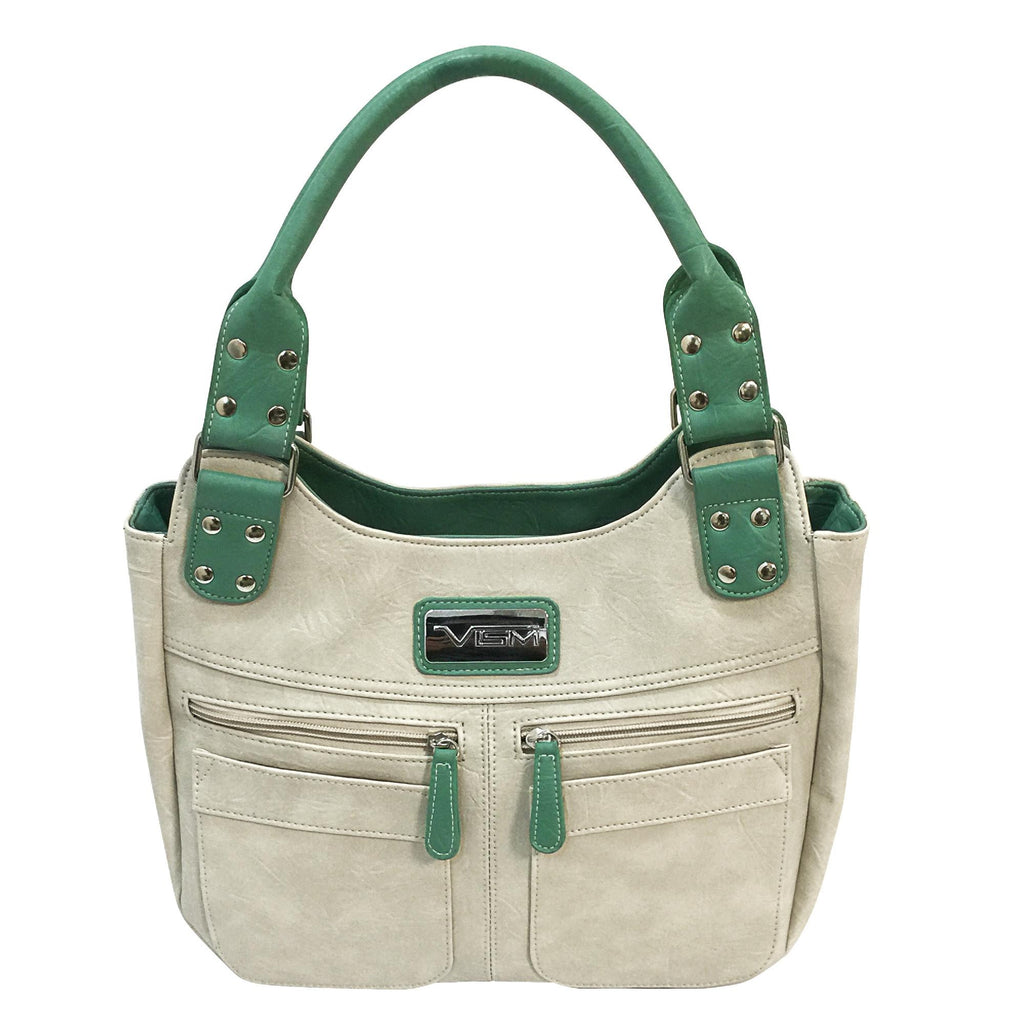 VISM Concealed Carry Hobo Bag - Off White with SeafoamTrim