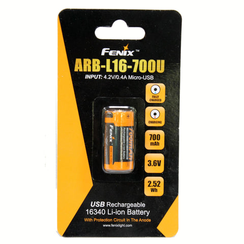 Rechargeable Batteries - 16340 (3.6V) 700U mAh USB