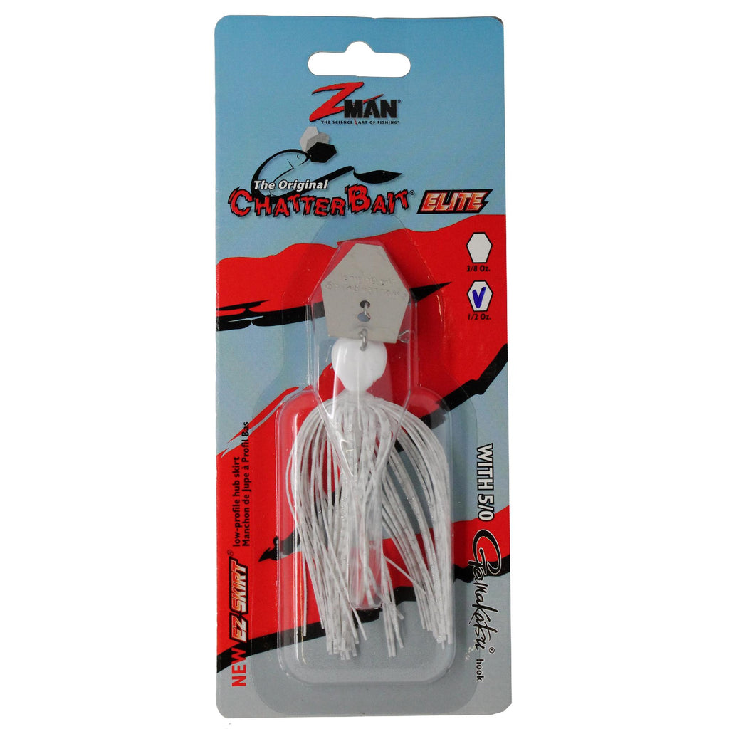 ChatterBait Elite Lures - 1-2 oz Weight, 5-0 Gamakatsu Hook, White, Per 1