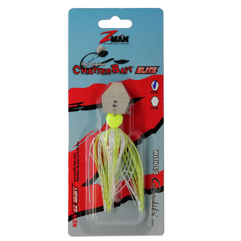 ChatterBait Elite Lures - 1-2 oz Weight, 5-0 Gamakatsu Hook, Chartreuse-White, Per 1