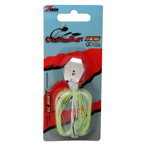 ChatterBait Micro Lures - 3" Length, 1-8 oz Weight, Chartreuse-White, Per 1