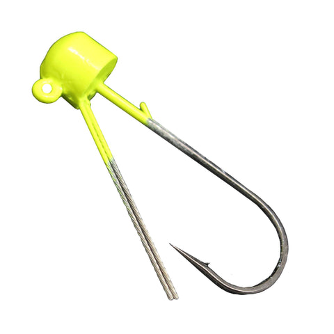 Power Finesse Shroomz Weedless Hooks - 1-5 oz Weight, 3-0 Hook, Chartreuse, Per 3