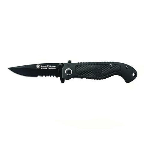 Special Tactical Folder - - Black, Partially Serrated, Drop Point, Liner Locked, Clam