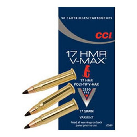 .17 Hornady Magnum Rimfire (HMR) - V-Max Ammunition, 17 Grains, Poly Tip V-Max, Per 50