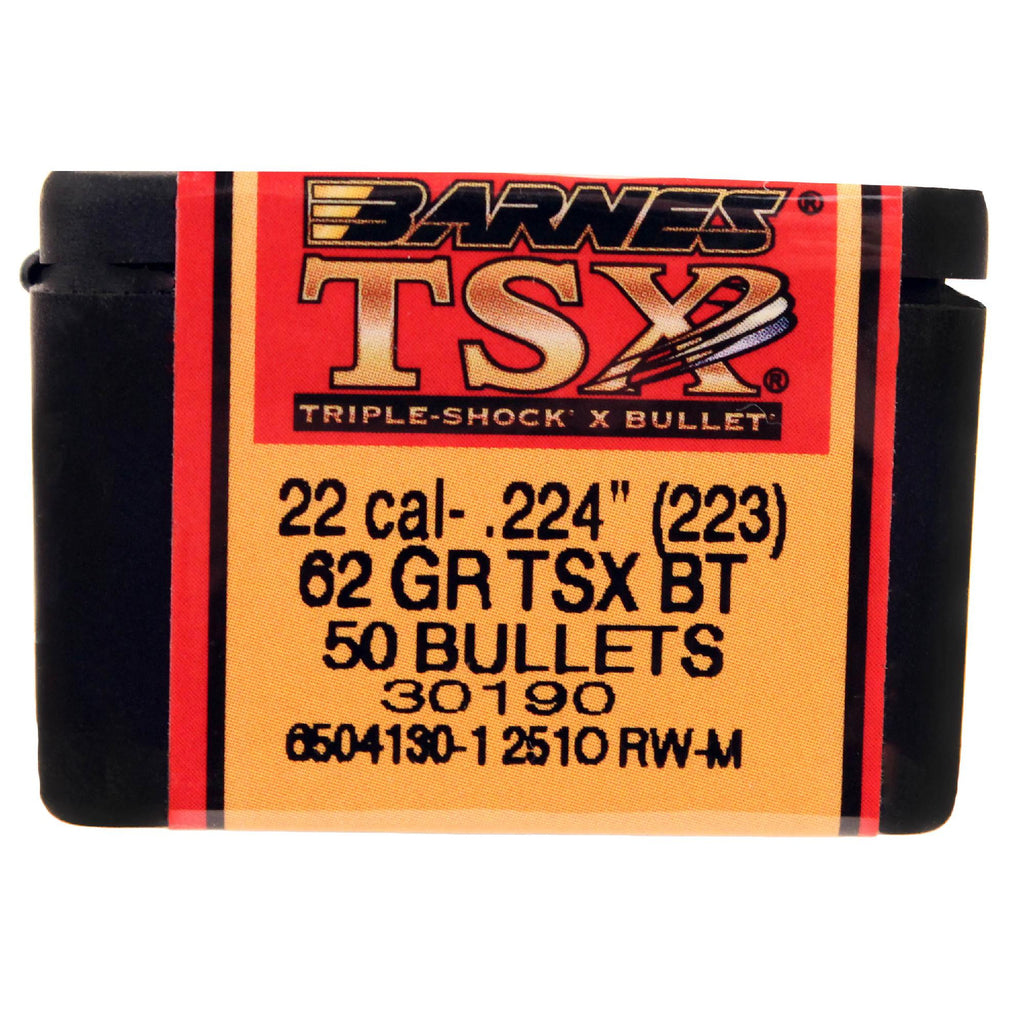 22 Caliber Bullets - Triple-Shock X, 62 Grains, Hollow Point Boat Tail Lead-Free, Per 50