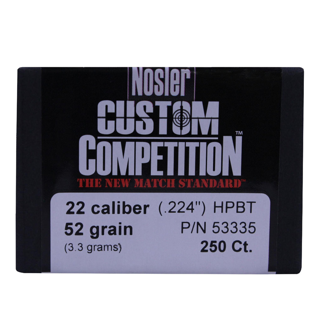 22 Caliber Bullets - Custom Competition, 52 Grains, Hollow Point Boat Tail, Per 250