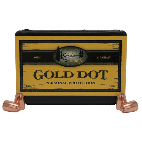 9mm Caliber Bullets - (.355" Diameter), 115 Grains, Gold Dot Hollow Point (GDHP), Per 100