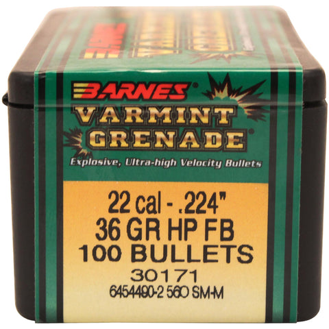 22 Caliber Bullets - Varmint Grenade, 36 Grains, Hollow Point Lead-Free, Per 50