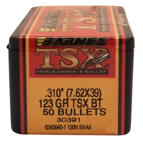 7.62x39mm Caliber Bullets - Triple-Shock X, 123 Grains, Hollow Point Boat Tail Lead-Free, Per 50