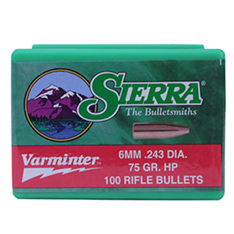 6mm-243 Caliber - Varminter, 75 Grains, Hollow Point, Per 100