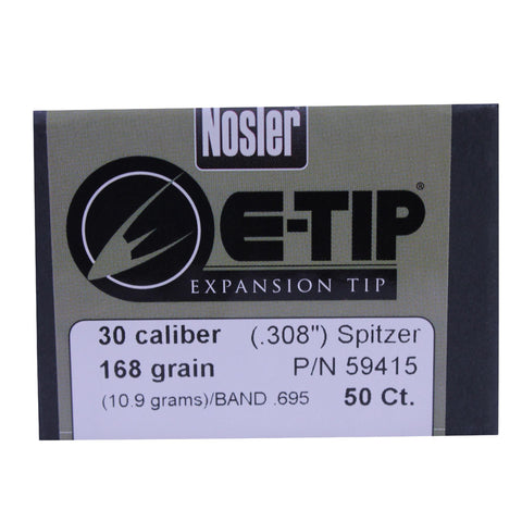 30 Caliber Bullets - E-Tip, 168 Grains, Spitzer Boat Tail Lead Free, Per 50