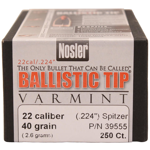 22 Caliber Bullets - Ballistic Tip Varmint, 40 Grains, Spitzer Boat Tail, Per 250