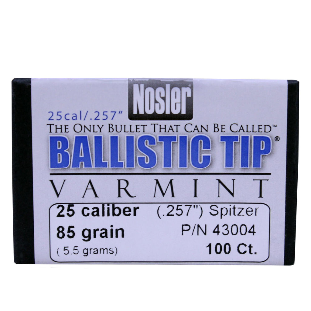 25 Caliber Bullets - Ballistic Tip Varmint, 85 Grains, Spitzer Boat Tail, Per 100