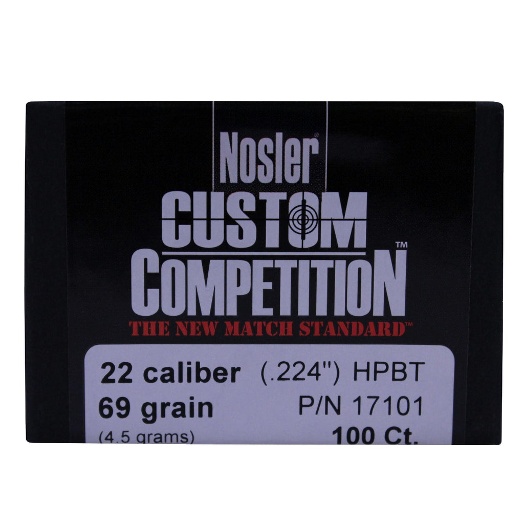 22 Caliber Bullets - Custom Competition, 69 Grains, Hollow Point Boat Tail, Per 100