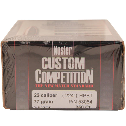 22 Caliber Bullets - Custom Competition, 77 Grains, Hollow Point Boat Tail, Per 250