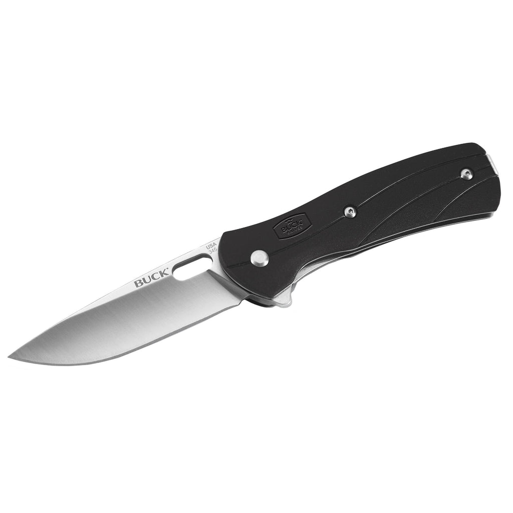 Vantage - Select Large, 3 1-4" Plain Satin Blade, Drop Point, Black Handle, Boxed