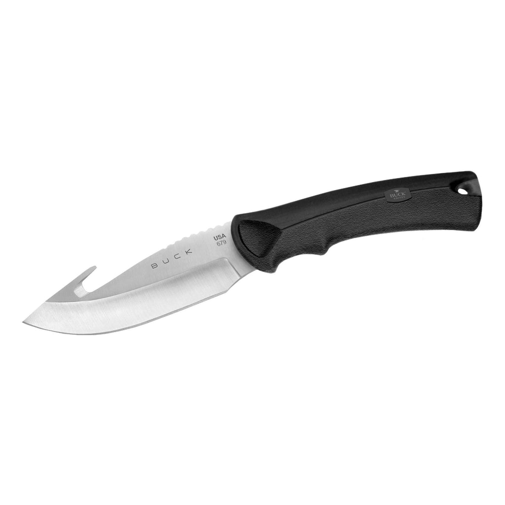 BuckLite MAX - Large, 4" Plain Blade with Guthook, Black Textured Alcryn Rubber Handle, Boxed