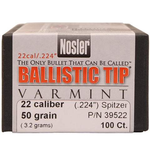 22 Caliber Bullets - Ballistic Tip Varmint, 50 Grains, Ballistic Tip Spitzer Boat Tail, Per 100