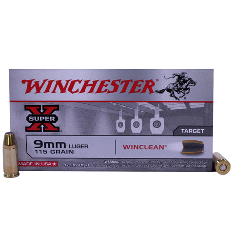 9mm Luger - WinClean, 115 Grains, Brass Enclosed Base, Per 50