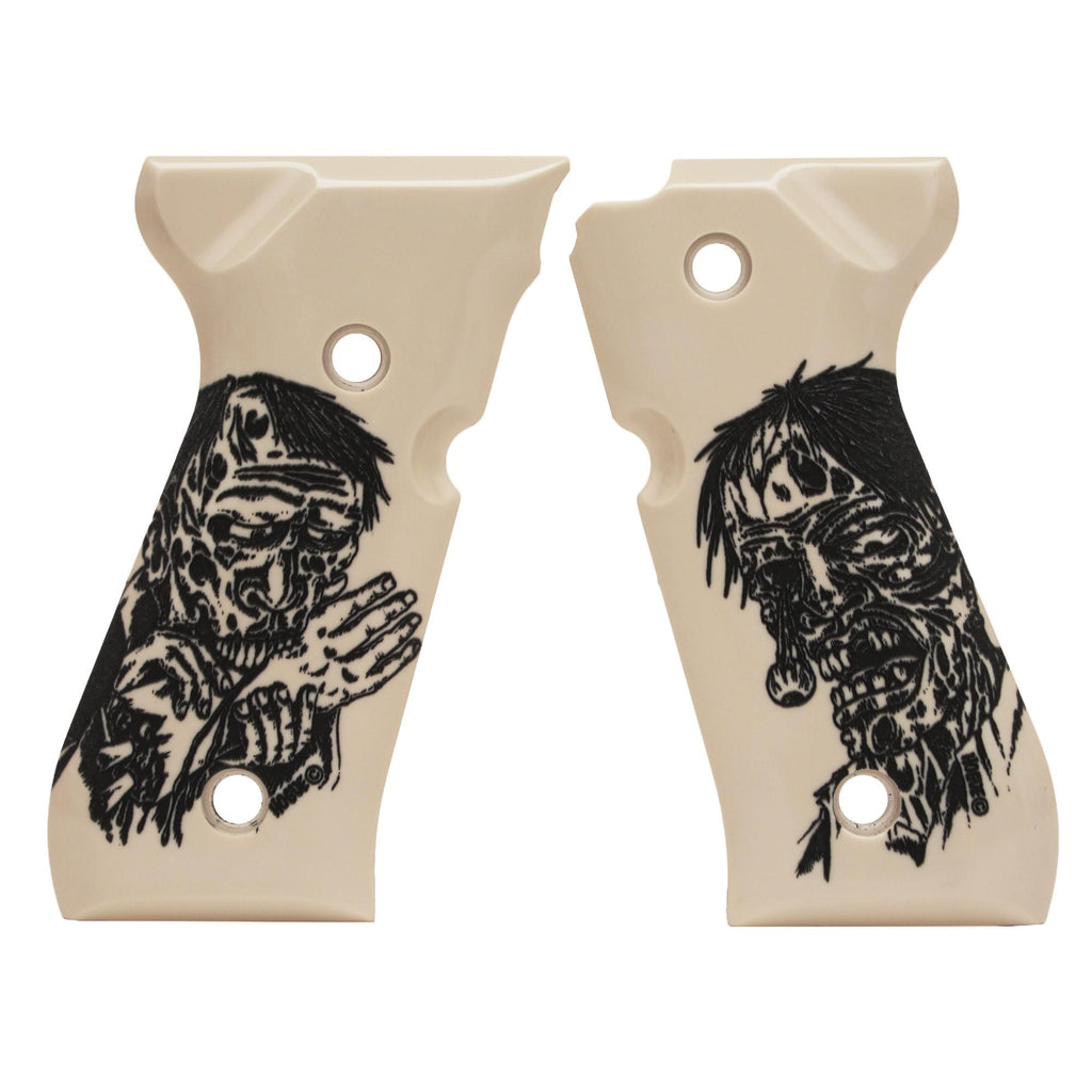 Beretta 92 Polymer Grip Panels - Scrimshaw Ivory, Zombie